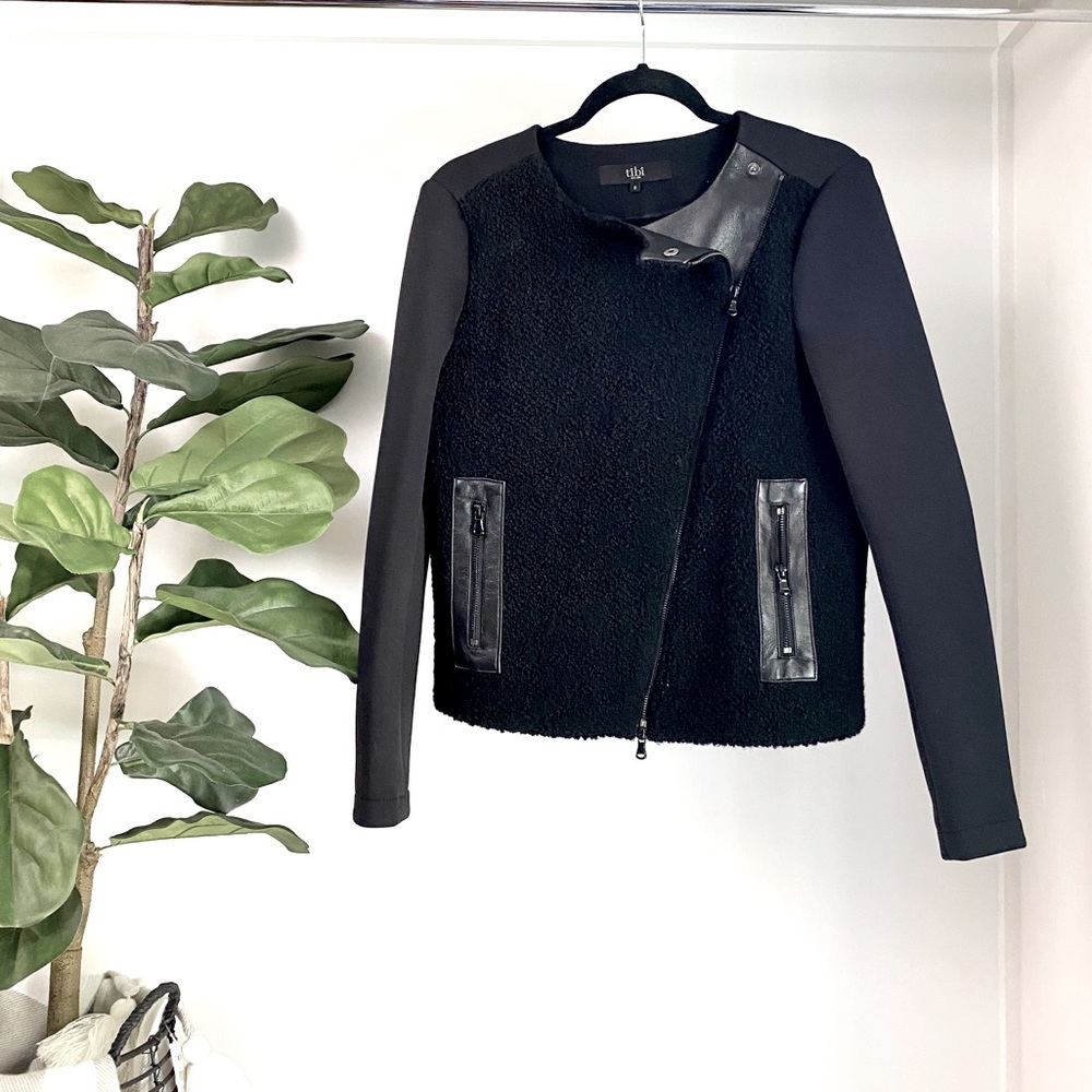 Tibi Black Leather Scuba Asymmetrical Jacket SZ 6